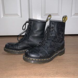 Dr Martens Matte Black with Rose Embroidery Boots